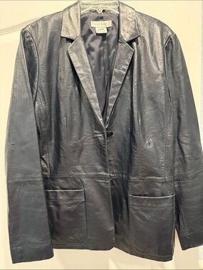 Nine West Black Leather Single-Button Blazer Jacket